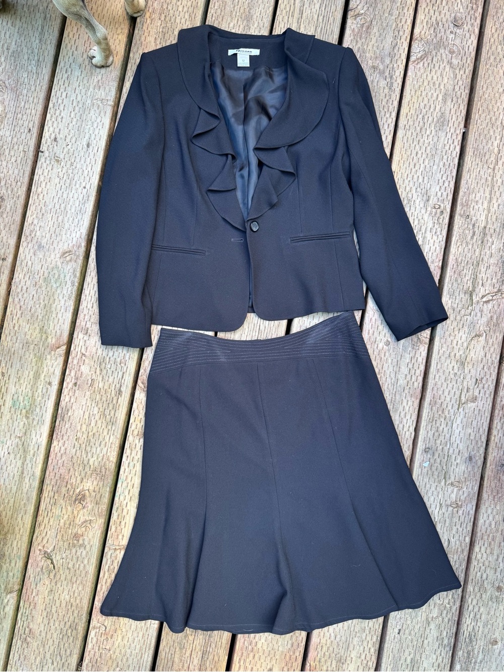 Nygard Collection Black Ruffle-Trim Blazer & A-Line Skirt Set